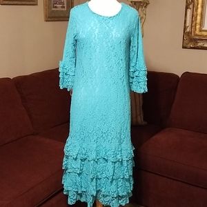 Nuggles Teal Lace Dress with bell sleeves